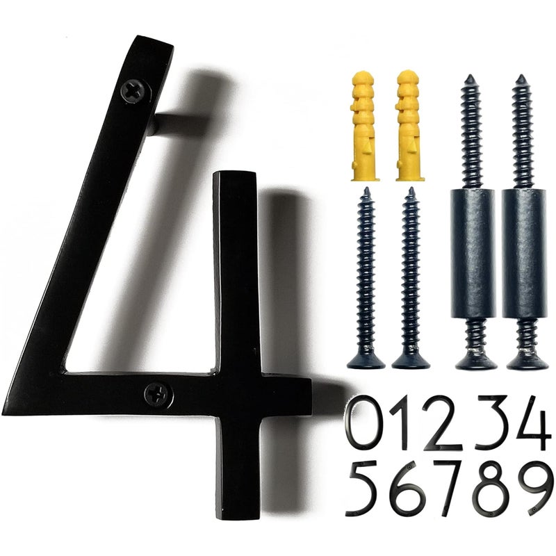 NACH Floating House Numbers, 6 inch Aluminum Black House Numbers for Outside - Number 4, Door Numbers with Mounting Hardware - Image 1
